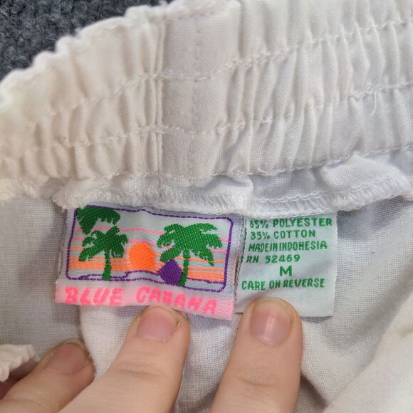 Blue Cabana Men's Shorts White Size M Poly Cotton Blend Pocket Vintage - Picture 13 of 13